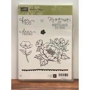 NIP STAMPIN' UP! 140658 BIRTHDAY BLOOMS RUBBER CLEAR MOUNTED STAMP SET OF 8